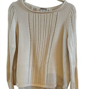 Lucky Brand Women’s‎ Size Small Ivory Sweater Metallic Chiffon Lining Open Back